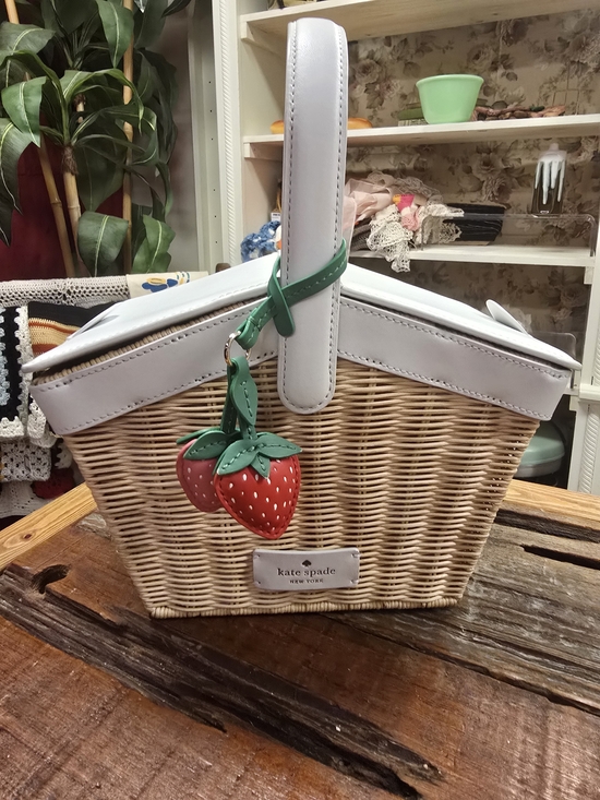 kate spade Handbags - kate spade Wicker Tote with White Trim and Red Strawberry Charm